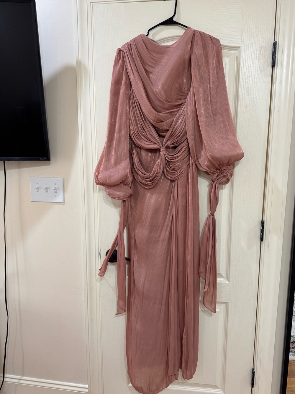 Elegant Rose Maxi Dress with Draped Detail - Picture 2 of 3